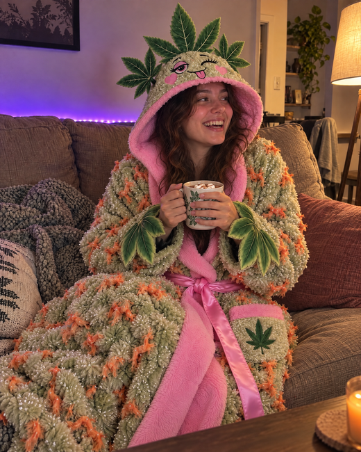 Bud Robe on the couch with cocoa